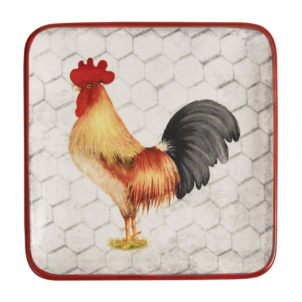 at Home Red Ceramic Rooster Spoon Rest