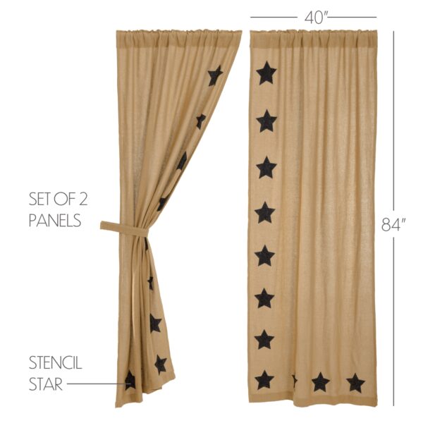 VHC-12393 - Burlap w/Black Stencil Stars Panel Set of 2 84x40