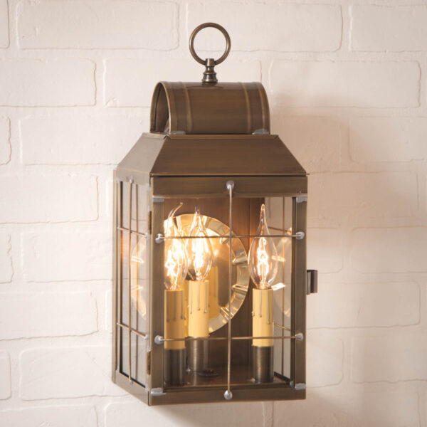Antiqued Solid Brass Martha's Wall Lantern in Weathered Brass - 3-Light Outdoor Lights