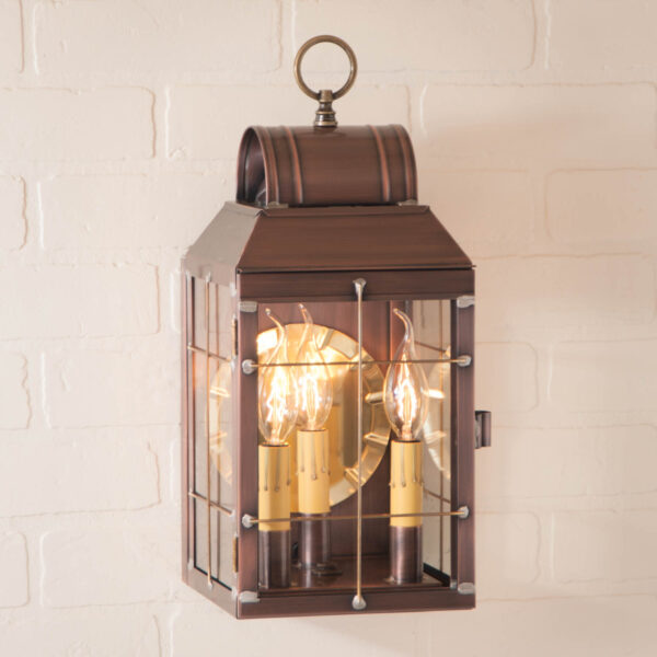 Antiqued Solid Copper Martha's Wall Lantern in Antique Copper - 3-Light Outdoor Lights