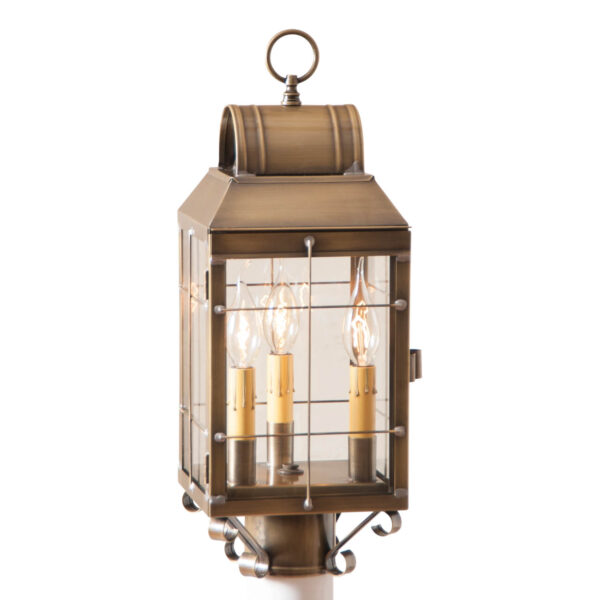Antiqued Solid Brass Martha's Post Lantern in Weathered Brass - 3-Light