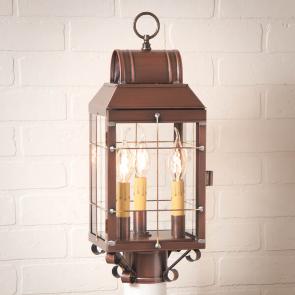 Antiqued Solid Copper Martha's Post Lantern in Antique Copper - 3-Light Outdoor Lights