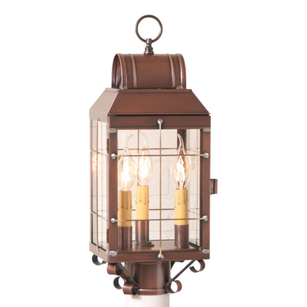 Antiqued Solid Copper Martha's Post Lantern in Antique Copper - 3-Light