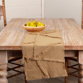 Farmhouse Burlap Natural Reverse Seam Patch Runner 13x36 by April & Olive