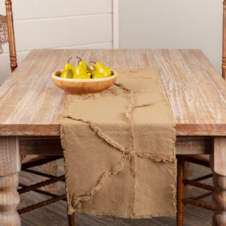 Farmhouse Burlap Natural Reverse Seam Patch Runner 13x48 by April & Olive