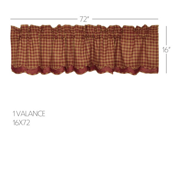 VHC-20128 - Burgundy Check Scalloped Layered Valance 16x72