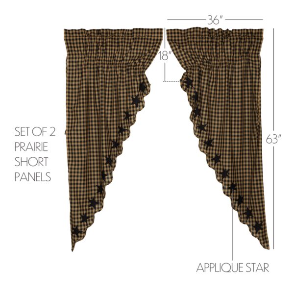 VHC-20245 - Black Star Scalloped Prairie Curtain Set of 2 63x36x18