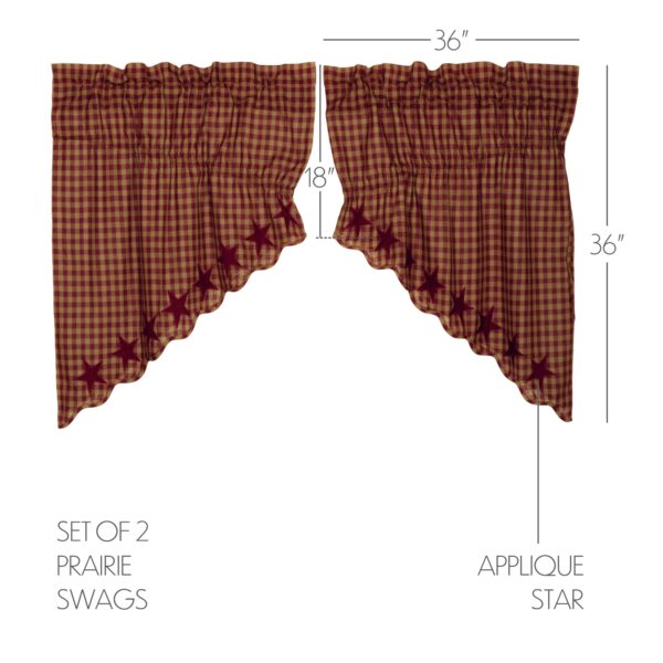 VHC-20246 - Burgundy Star Scalloped Prairie Swag Set of 2 36x36x18