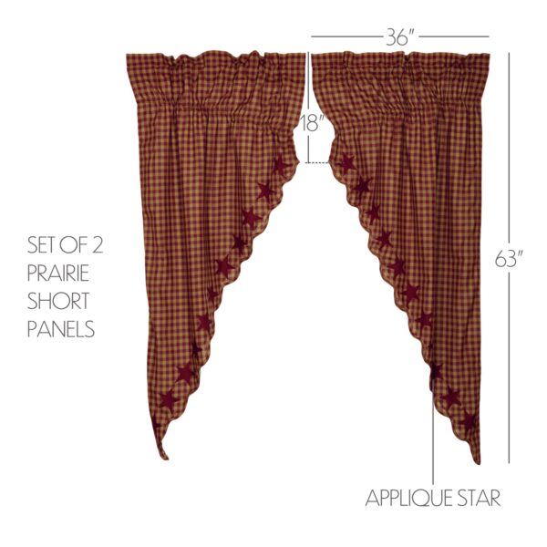 VHC-20248 - Burgundy Star Scalloped Prairie Curtain Set of 2 63x36x18