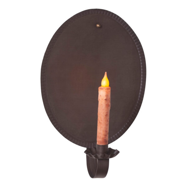 Kettle Black Round Crimped Tin Candle Sconce