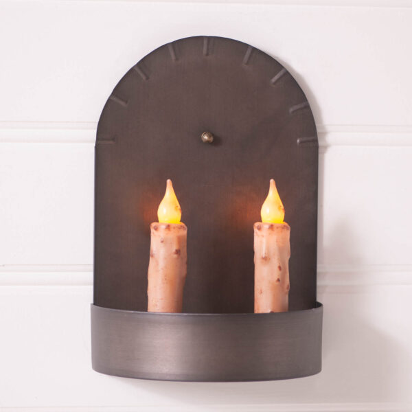 Kettle Black Short 2-Candle Colonial Tin Sconce Candle Holders
