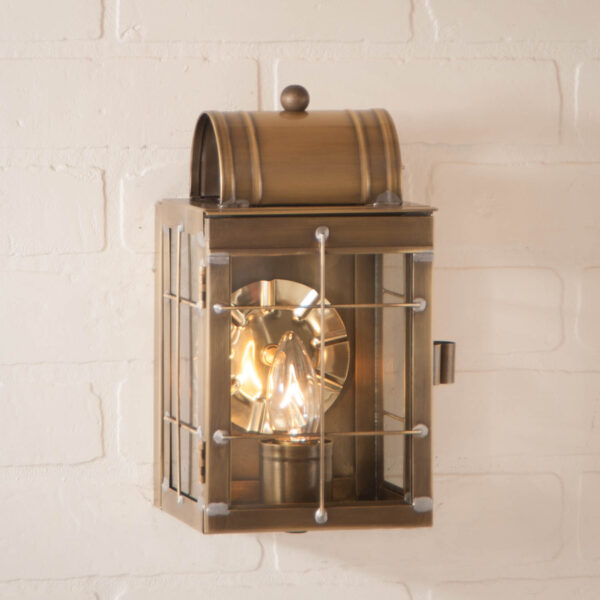 Antiqued Solid Brass Small Wall Lantern in Weathered Brass - 1-Light Outdoor Lights