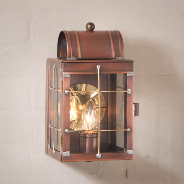Antiqued Solid Copper Small Wall Lantern in Antique Copper - 1-Light Outdoor Lights