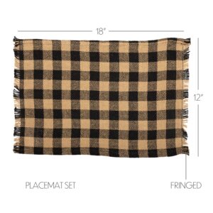 VHC-30627 - Burlap Black Check Placemat Fringed Set of 6 12x18