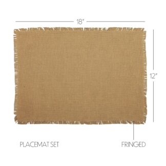 Farmhouse Burlap Natural Placemat Set of 6 Fringed 12x18 by April & Olive