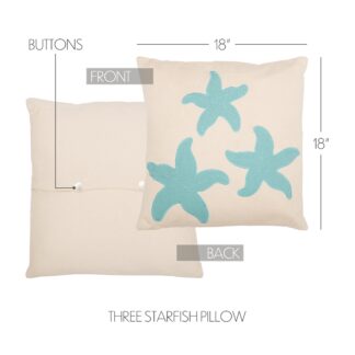 Coastal Three Starfish Pillow 18x18 by Seasons Crest