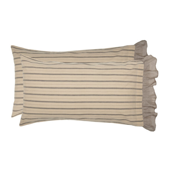 VHC-45794 - Sawyer Mill Charcoal Stripe Ruffled King Pillow Case Set of 2 21x40