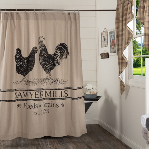 VHC-45802 - Sawyer Mill Charcoal Poultry Shower Curtain 72x72