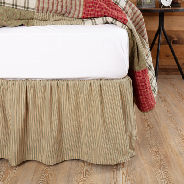 VHC-50505 - Prairie Winds Green Ticking Stripe Twin Bed Skirt 39x76x16