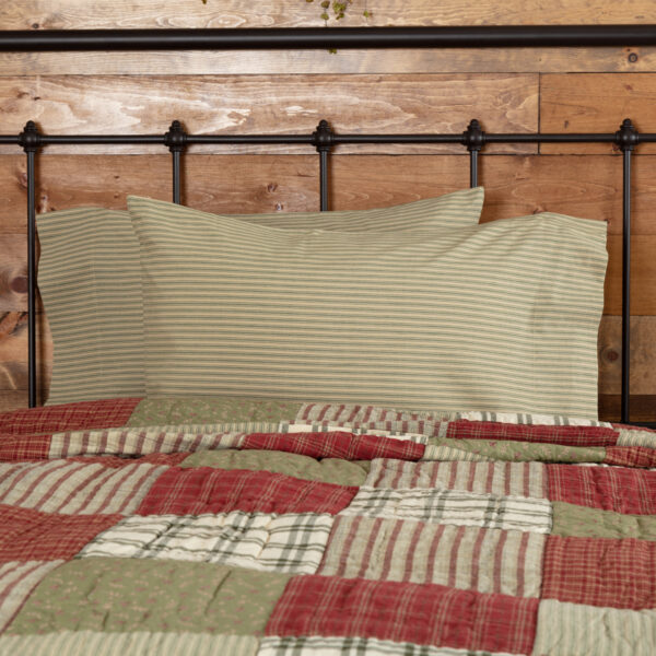 VHC-50701 - Prairie Winds Green Ticking Stripe Standard Pillow Case Set of 2 21x30