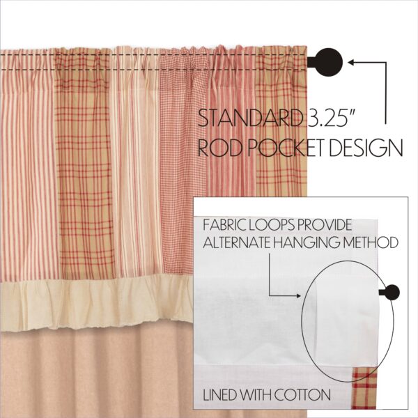 VHC-51345 - Sawyer Mill Red Chambray Solid Short Panel with Attached Patchwork Valance Set of 2 63x36