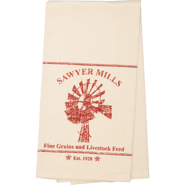 VHC-51350 - Sawyer Mill Red Windmill Muslin Unbleached Natural Tea Towel 19x28
