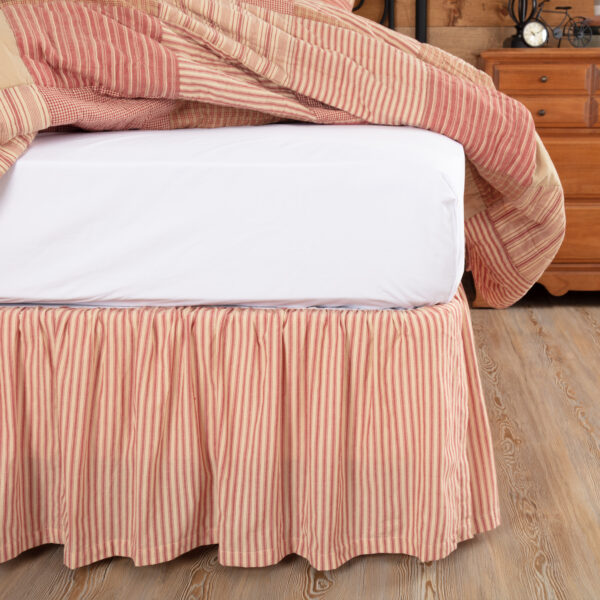 VHC-51949 - Sawyer Mill Red Ticking Stripe Queen Bed Skirt 60x80x16