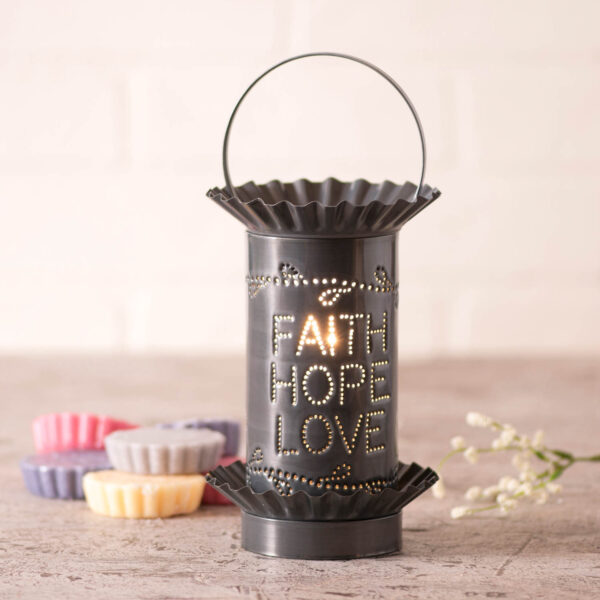 Country Tin Mini Tartwarmer with Vertical Faith Hope Love in Country Tin Wax Melters