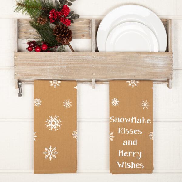 VHC-57390 - Snowflake Burlap Natural Snowflake Kisses Tea Towel Set of 2 19x28