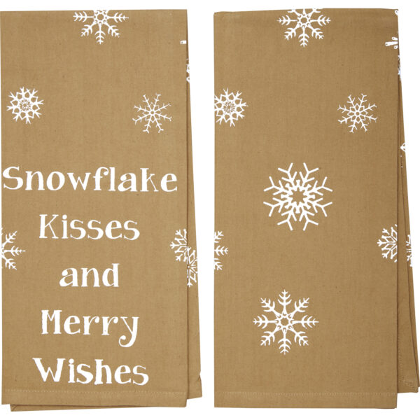 VHC-57390 - Snowflake Burlap Natural Snowflake Kisses Tea Towel Set of 2 19x28