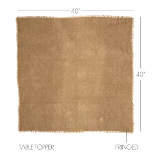 Farmhouse Burlap Natural Table Topper Fringed 40x40 by April & Olive