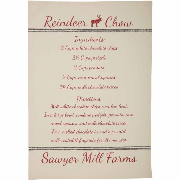 VHC-63466 - Sawyer Mill Holiday Reindeer And Recipes Unbleached Natural Muslin Tea Towel Set of 3 19x28