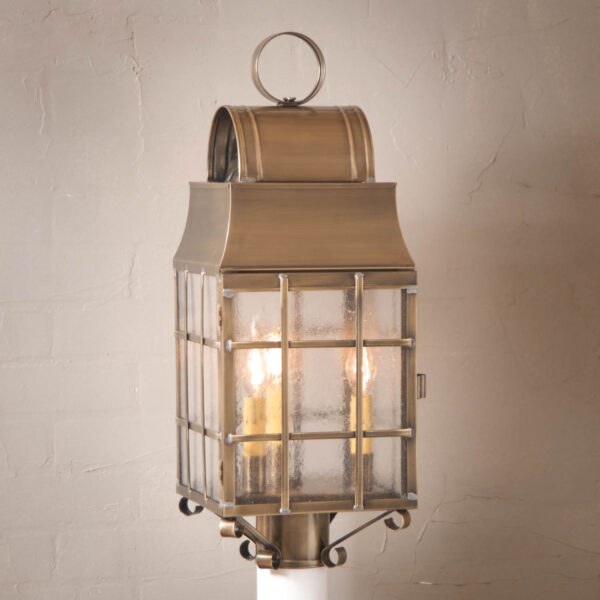 Antiqued Solid Brass Washington Post Lantern in Weathered Brass - 3-Light Outdoor Lights