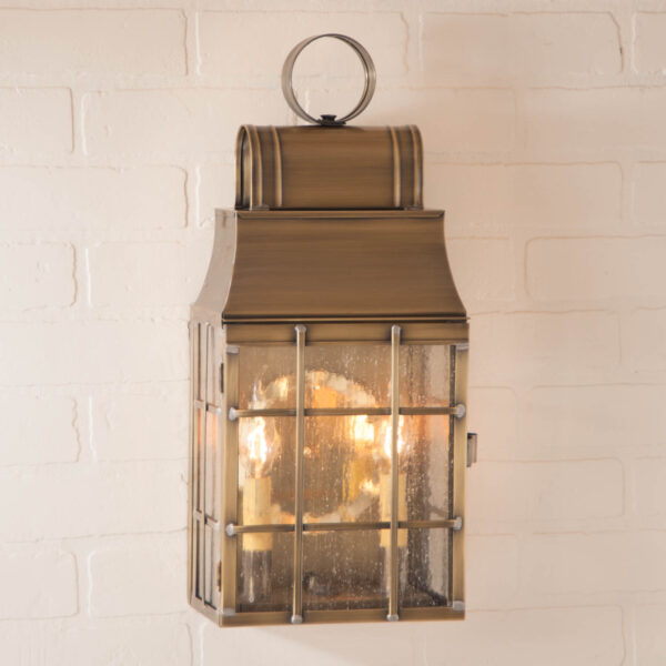 Antiqued Solid Brass Washington Wall Lantern in Weathered Brass - 3-Light Outdoor Lights