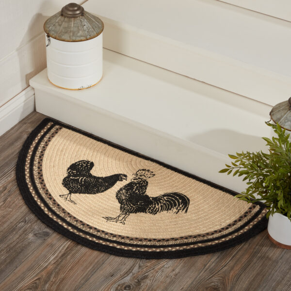 VHC-69392 - Sawyer Mill Charcoal Poultry Jute Rug Half Circle w/ Pad 16.5x33