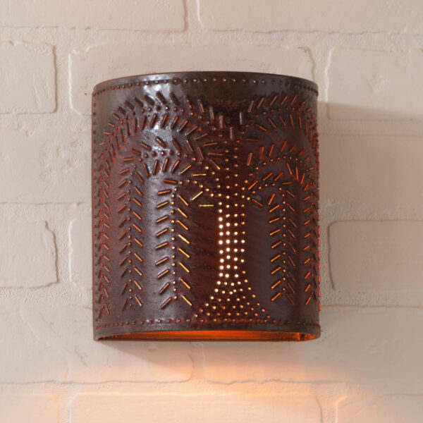 Rustic Tin Willow Sconce Light in Rustic Tin Wired Sconces