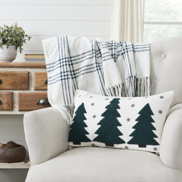 VHC-80424 - Pine Grove Plaid Embroidered Trees Pillow 14x22