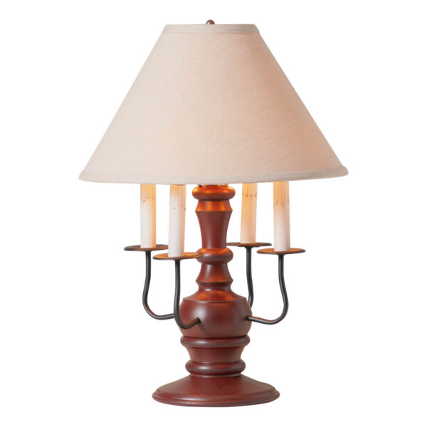 Rustic Red Cedar Creek Wood Table Lamp in Rustic Red with Fabric Linen Shade