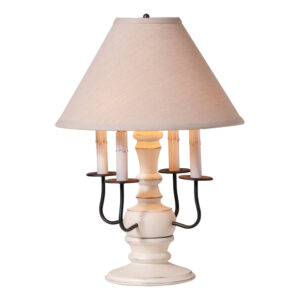 Rustic White Cedar Creek Wood Table Lamp in Rustic White with Linen Fabric Shade
