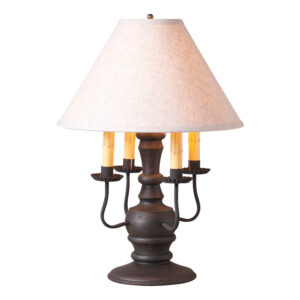 Americana Black Cedar Creek Wood Table Lamp in Americana Black with Fabric Linen Shade