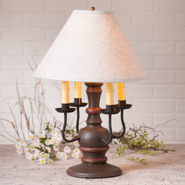 Americana Espresso with Red Stripe Cedar Creek Wood Table Lamp in Americana Espresso with Fabric Linen Shade Lamps