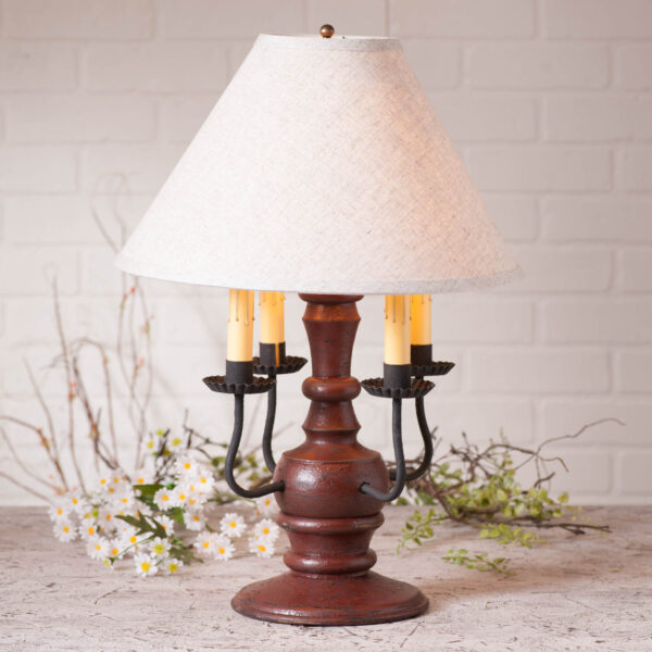 Americana Plantation Red Cedar Creek Wood Table Lamp in Americana Red with Fabric Linen Shade Lamps