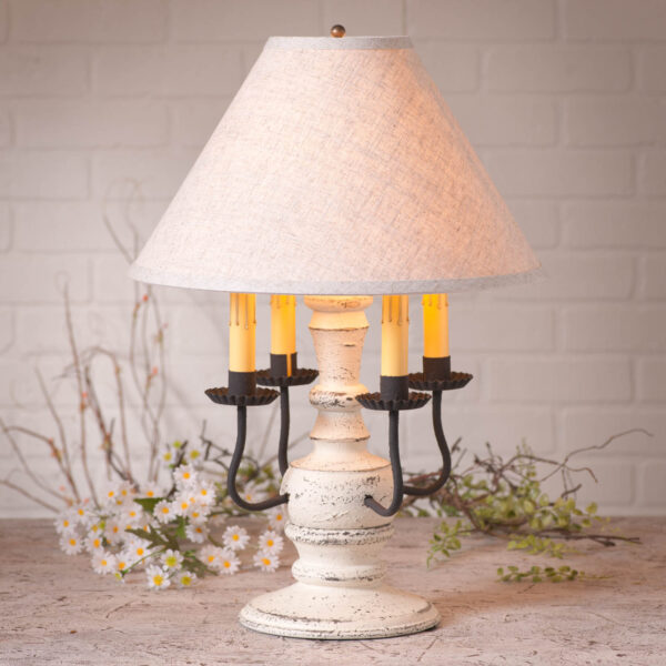 Americana White Cedar Creek Wood Table Lamp in Americana White with Fabric Linen Shade Lamps