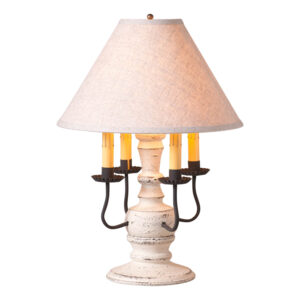 Americana White Cedar Creek Wood Table Lamp in Americana White with Fabric Linen Shade
