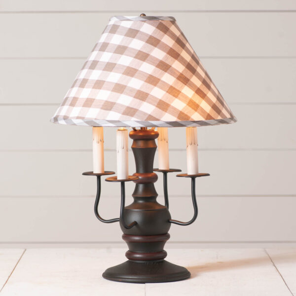 Rustic Black Cedar Creek Wood Table Lamp in Rustic Black with Fabric Gray Check Shade Lamps