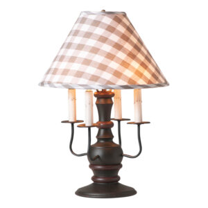 Rustic Black Cedar Creek Wood Table Lamp in Rustic Black with Fabric Gray Check Shade