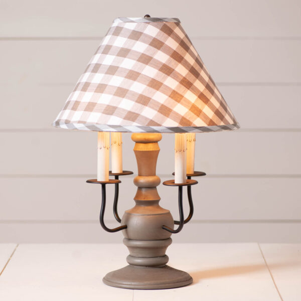 Earl Gray Cedar Creek Wood Table Lamp in Earl Gray with Fabric Gray Check Shade Lamps