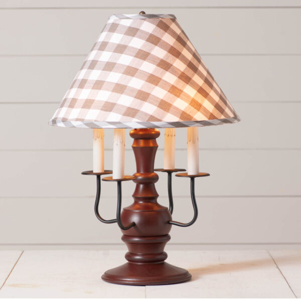 Rustic Red Cedar Creek Wood Table Lamp in Rustic Red with Fabric Gray Check Shade Lamps