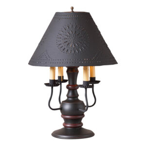 Sturbridge Black with Red Stripe Cedar Creek Wood Table Lamp in Sturbridge Black with Textured Metal Shade