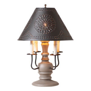Earl Gray Cedar Creek Wood Table Lamp in Earl Gray with Smokey Black Metal Shade